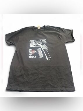 Hanes Black Short Sleeve Tee with White and Red Gun Graphic